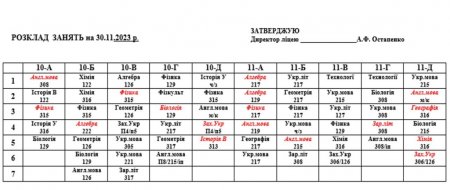 Розклад навчальних занять на 30.11.23 5-11 клас