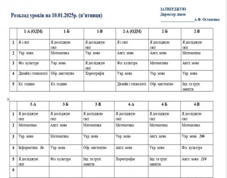 Розклад навчальних занять на 10.01.25