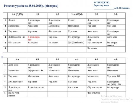 Розклад навчальних занять на 28.01.25