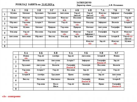 Розклад навчальних занять на 21.02.25