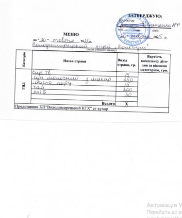 Меню на 20.10.2025 р.