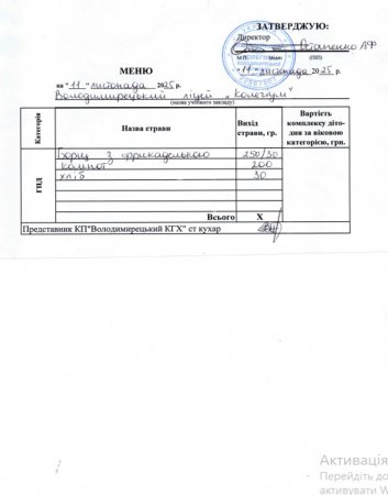 Меню на 11.11.2025 р.