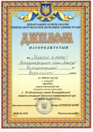 Володимирецький ліцей «Колегіум» — серед кращих у грі «Сокіл» («Джура»)!