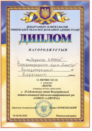 Володимирецький ліцей «Колегіум» — серед кращих у грі «Сокіл» («Джура»)!