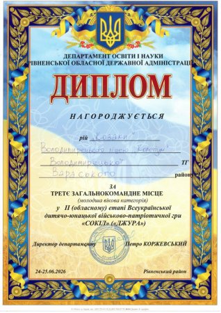 Володимирецький ліцей «Колегіум» — серед кращих у грі «Сокіл» («Джура»)!